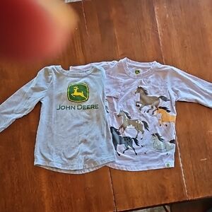John Deere Kids' LongSleeve Tee Set in Light Gray w Green Logo& Lavender wHorse